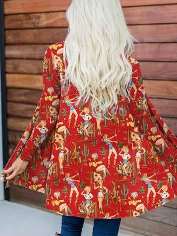 Western Vintage Cowgirl Print Cardigan