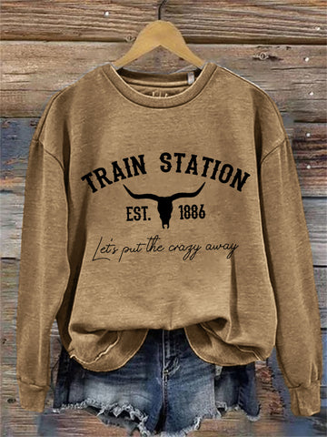 Train Station Western Bull Skull Washed Sweatshirt