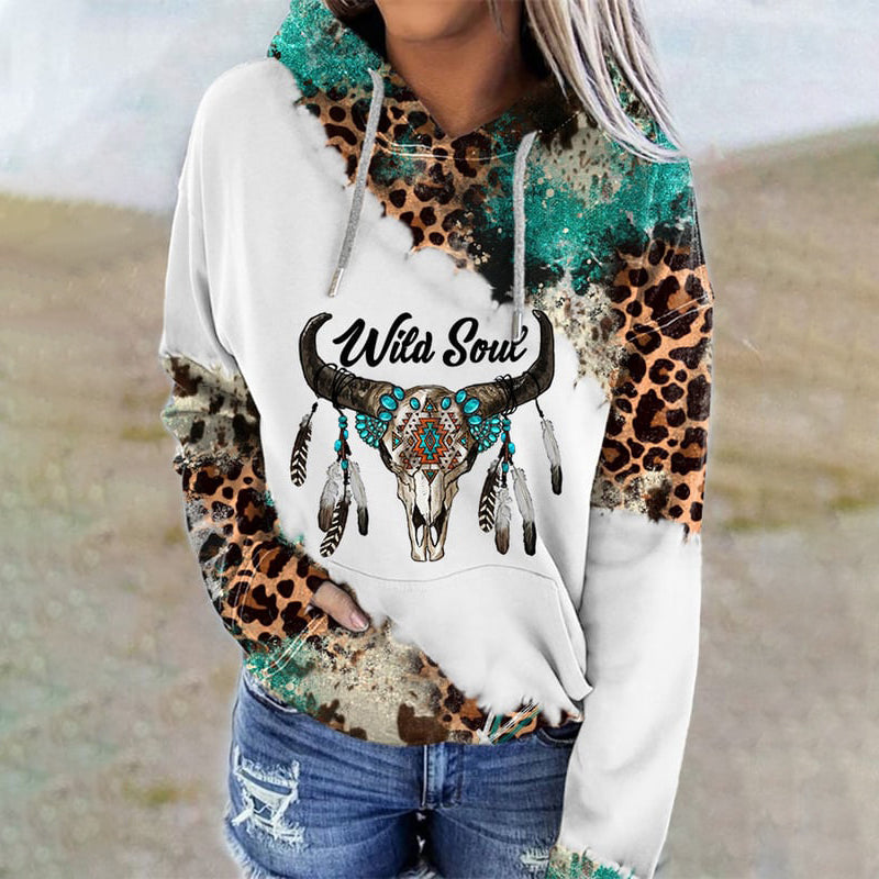 Leopard Western Print Long Sleeve Hoodie