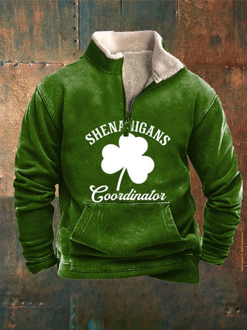 Sudadera informal con solapa y cremallera con estampado del Día de San Patricio de Shenanigans Coordinator para hombre 