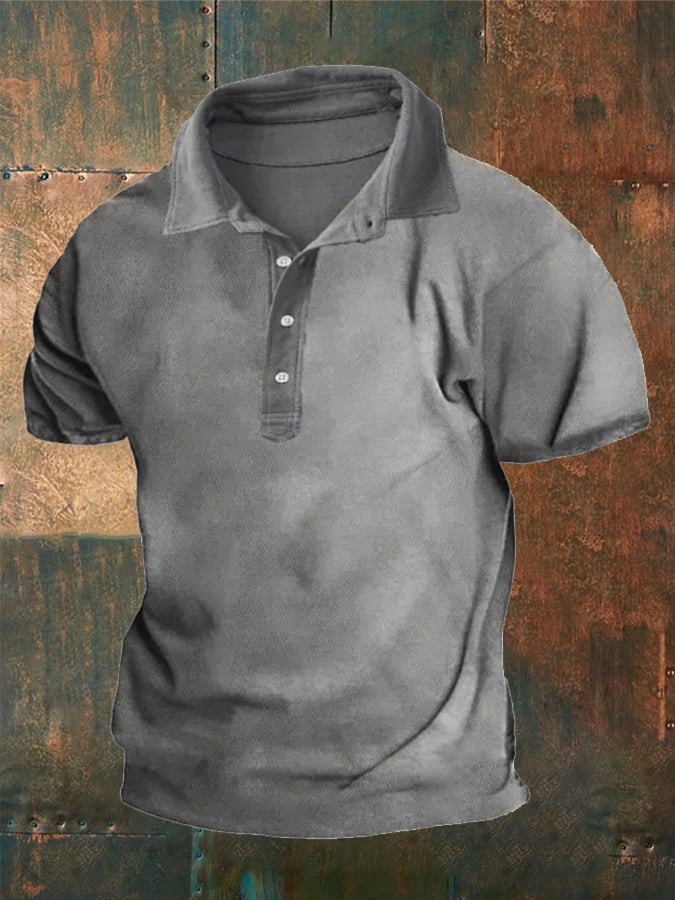 Camisa tipo polo informal con solapa y botones de color liso para hombre 