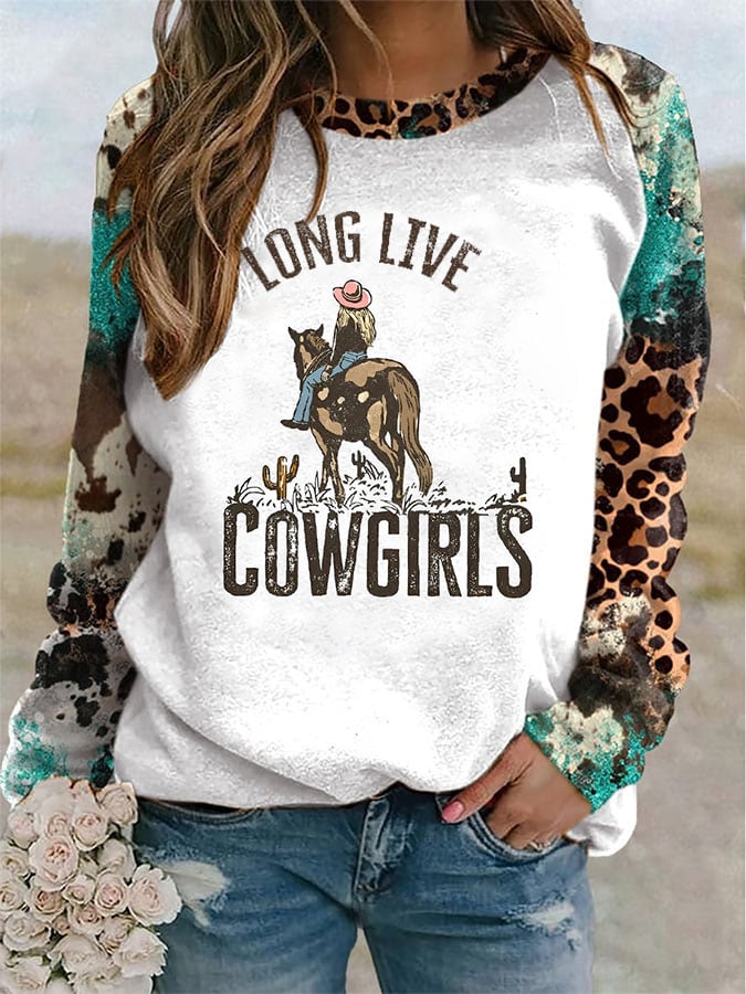 Camiseta de manga larga retro con el lema "Long Live The Cowgirls" 