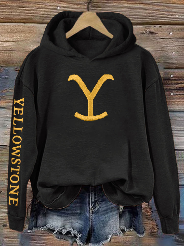 Western Tv Show Inspired Embroidery Pattern Cozy Hoodie