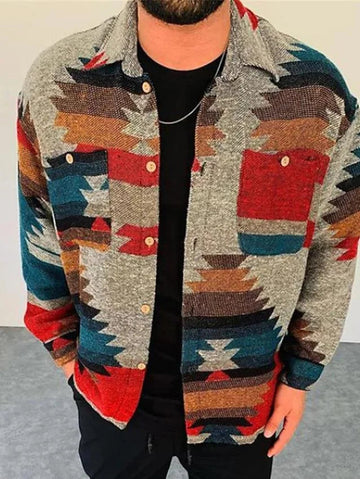 Retro ethnic printed men's casual shirt and coat