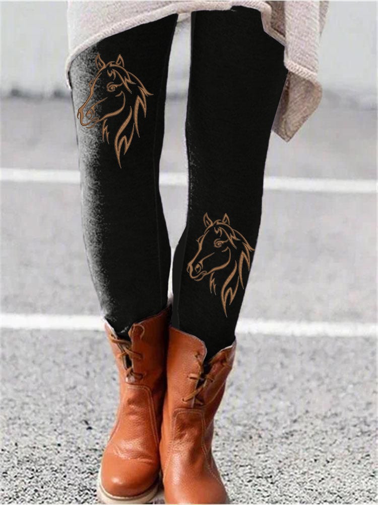 Leggings casuales con estampado de caballos occidentales para mujer 