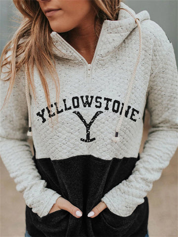 Western Graphic Contrast Zip Up Sweatshirt