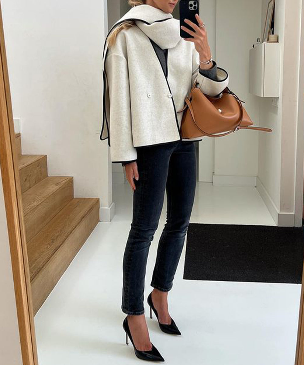 🔥Christmas Sale 🎁🎄-50% OFF-French Minimalism Style Short Coat with Scarf