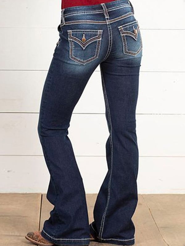 Vintage Mid-Rise Flap Pocket Back Pull-Up Jeans