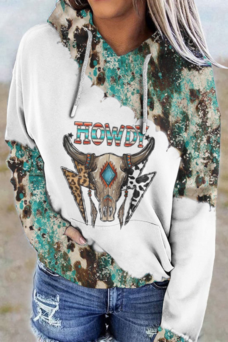 Western Vintage Print Long Sleeve Casual Hoodie