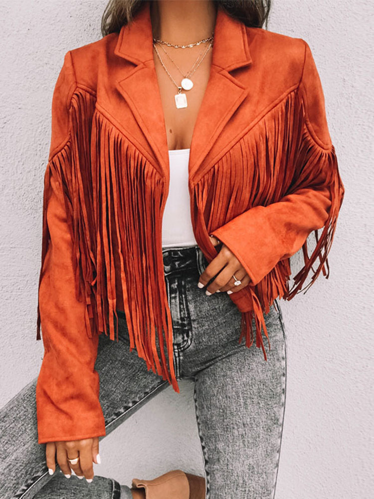 Oversized Solid Fringed Long Sleeve Jacket