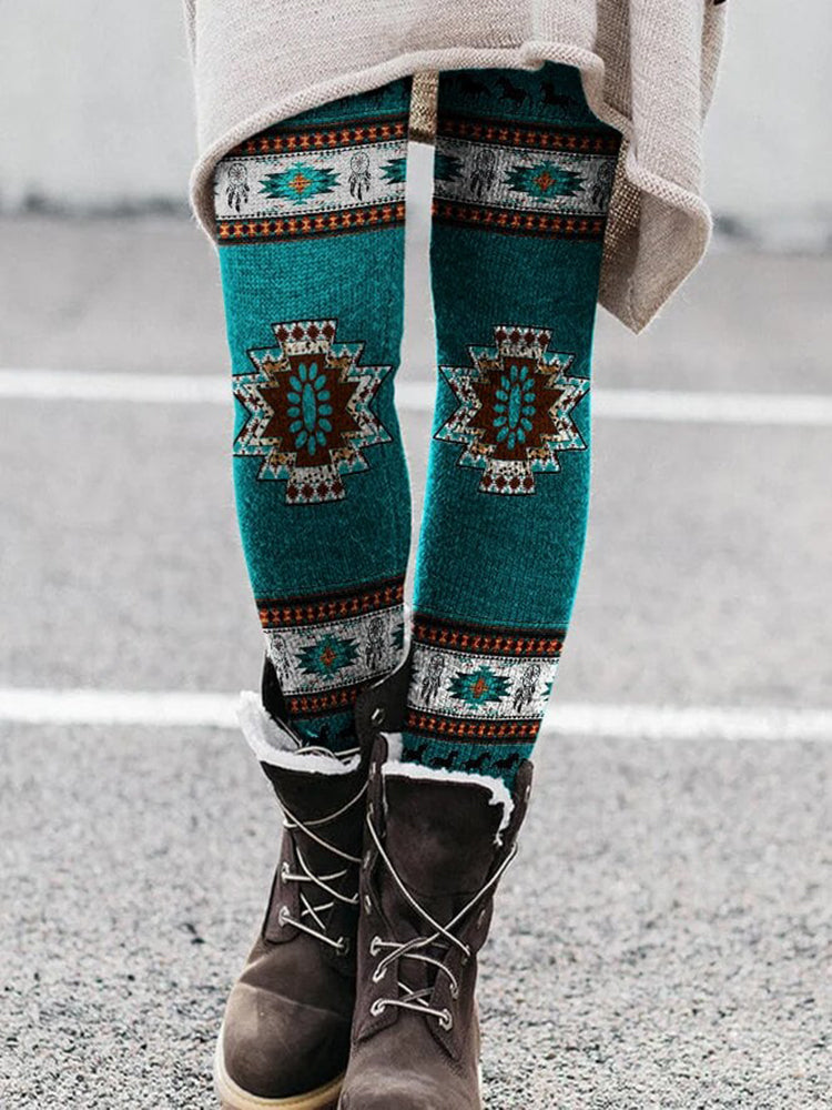 Casual Vintage Western Print Leggings