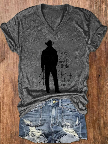 Camiseta con cuello en V estampada de Beth Dutton Every Girl Needs a Little Rip para mujer 