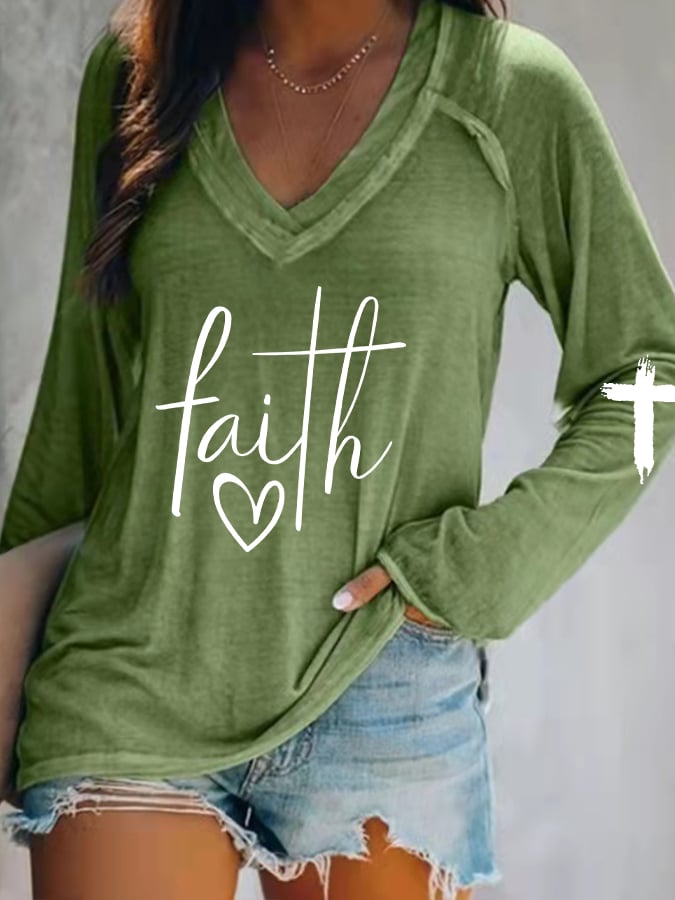 Women's Faith Heart Print Long Sleeve T-Shirt