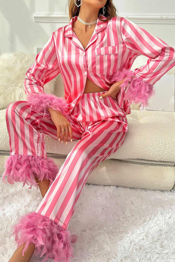 Contrast Striped Feather Splicing Loungewear