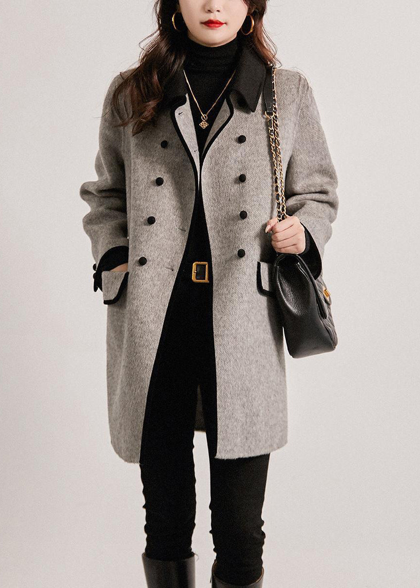 🔥Christmas Sale 🎁🎄-50% OFF-French Grey Double Breast Patchwork Woolen Trench Fall