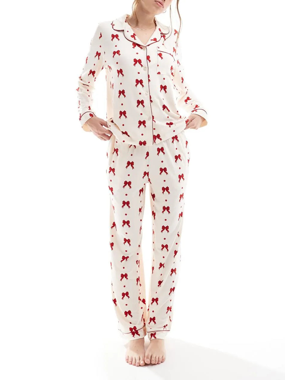 Exclusive Red Bow Print Pajama Set