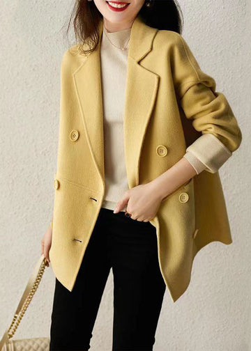 🔥Christmas Sale 🎁🎄-50% OFF-Style Yellow Double Breast Patchwork Woolen Jacket Fall