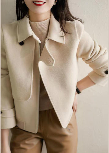 🔥Christmas Sale 🎁🎄-50% OFF-White Woolen Coat Outwear Asymmetrical Peter Pan Collar Fall