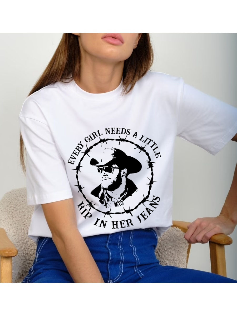 Women T-shirt, Western Shirt, Every Girl Needs Rip In Her Jeans T-Shirt