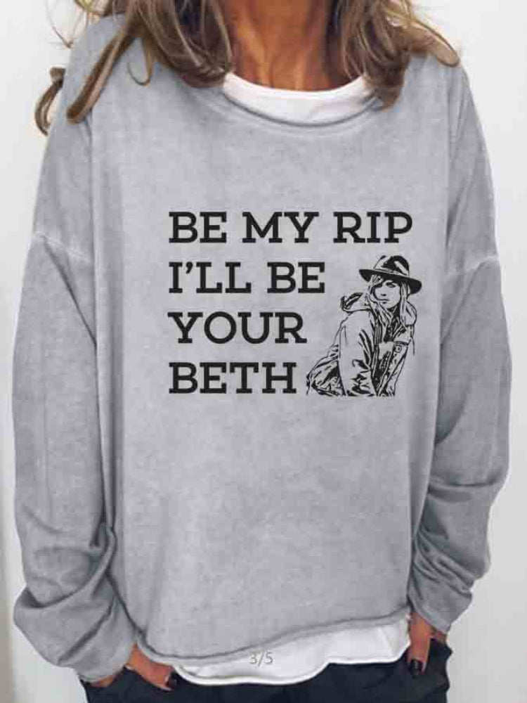 Cowgirl And Letters Print Loose Casual Sweatshirt