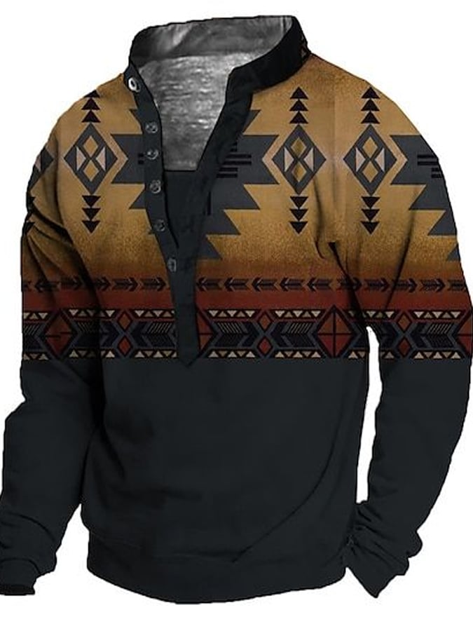 Men's Western Aztec Relaxed Standing Collar Sweatshirt