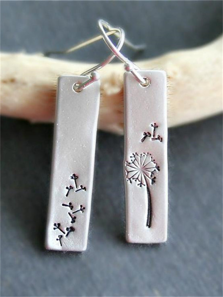 Wisherryy Vintage Dandelion Carved Rectangle Earrings