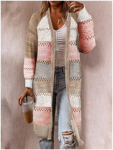 Fashion Color Matching Mid-length Sweater Cardigan