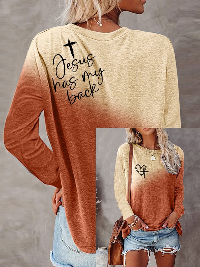 Women's Love Like Jesus Jesus Has My Back Gradient Letter Print T-shirt