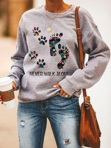 Suéteres casuales con estampado de Dod Paw para mujer NEVER WALK ALONE 