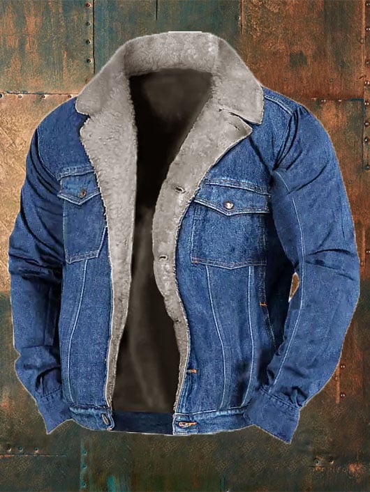 Chaqueta vaquera con cuello de piel estilo western vintage para hombre 