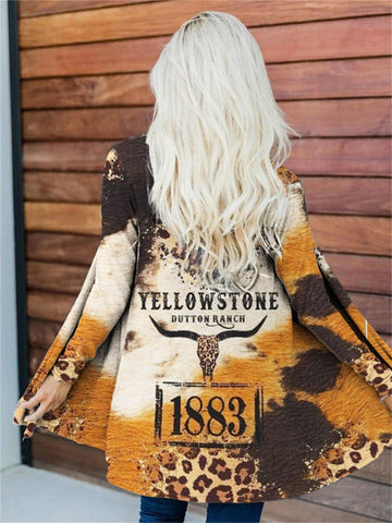 Western Bull Skull Leopard Cowhide Cardigan