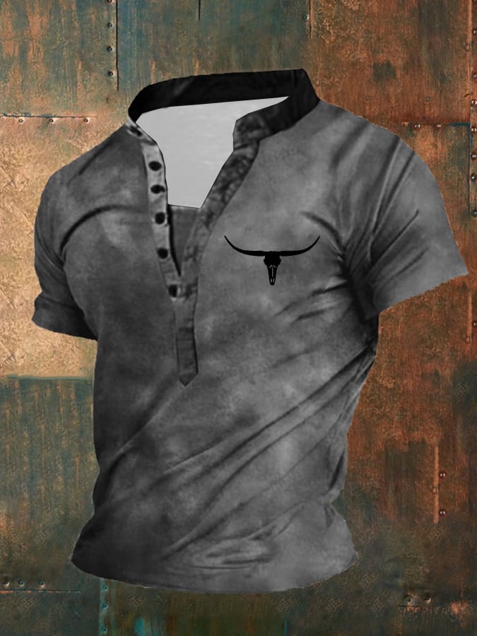 Camiseta informal de manga corta estilo Henley retro para hombre 