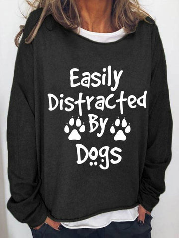 Suéter casual estampado "Easy Distract By Dogs" para mujer 