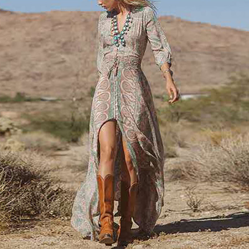 Wisherryy Boho Print Maxi Dress