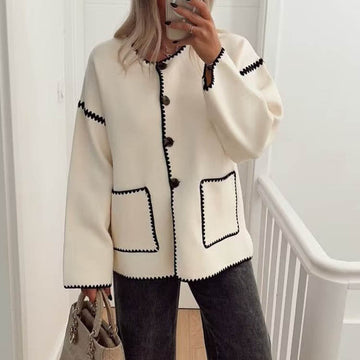 🔥Christmas Sale 🎁🎄-50% OFF-Elegant Crew-neck Edge Color Contrast Coat