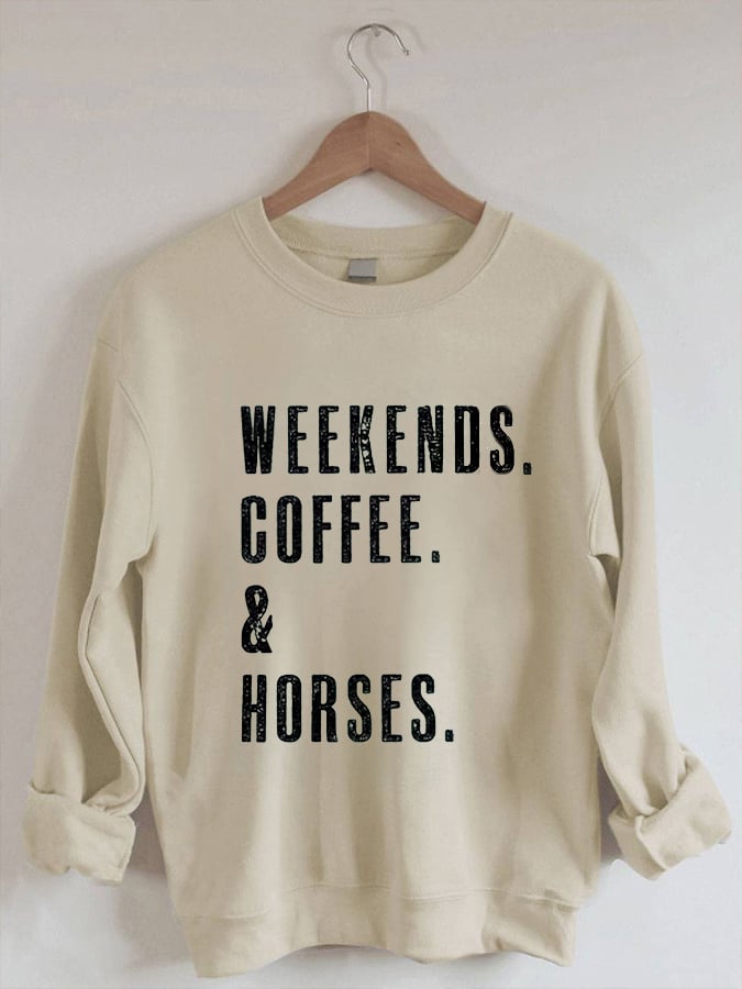 Sudadera retro con estampado de amantes de los caballos para mujer WEEKENDS. COFFEE. &amp; Horses 