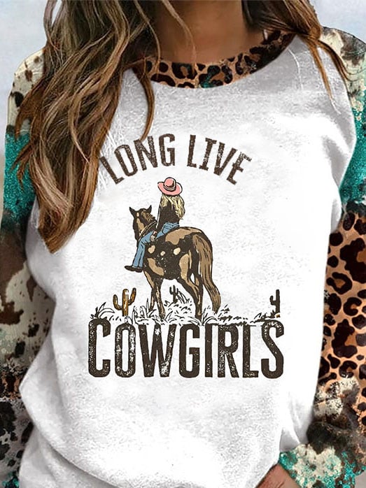 Camiseta de manga larga retro con el lema "Long Live The Cowgirls" 