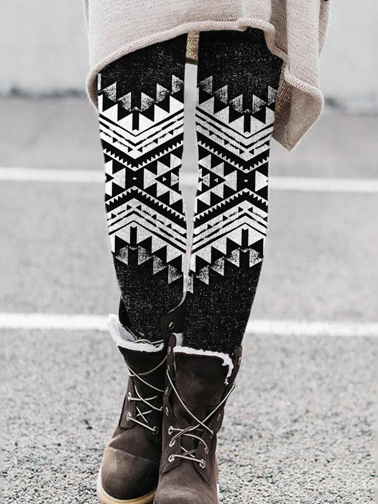 Western Aztec Contrast Color Leggings