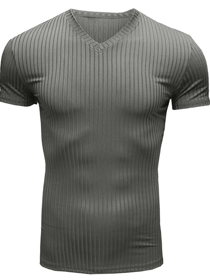 Suéter de punto de manga corta con cuello en V y color liso informal para hombre 