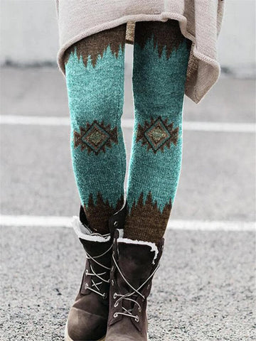 Vintage Western Print Casual Leggings