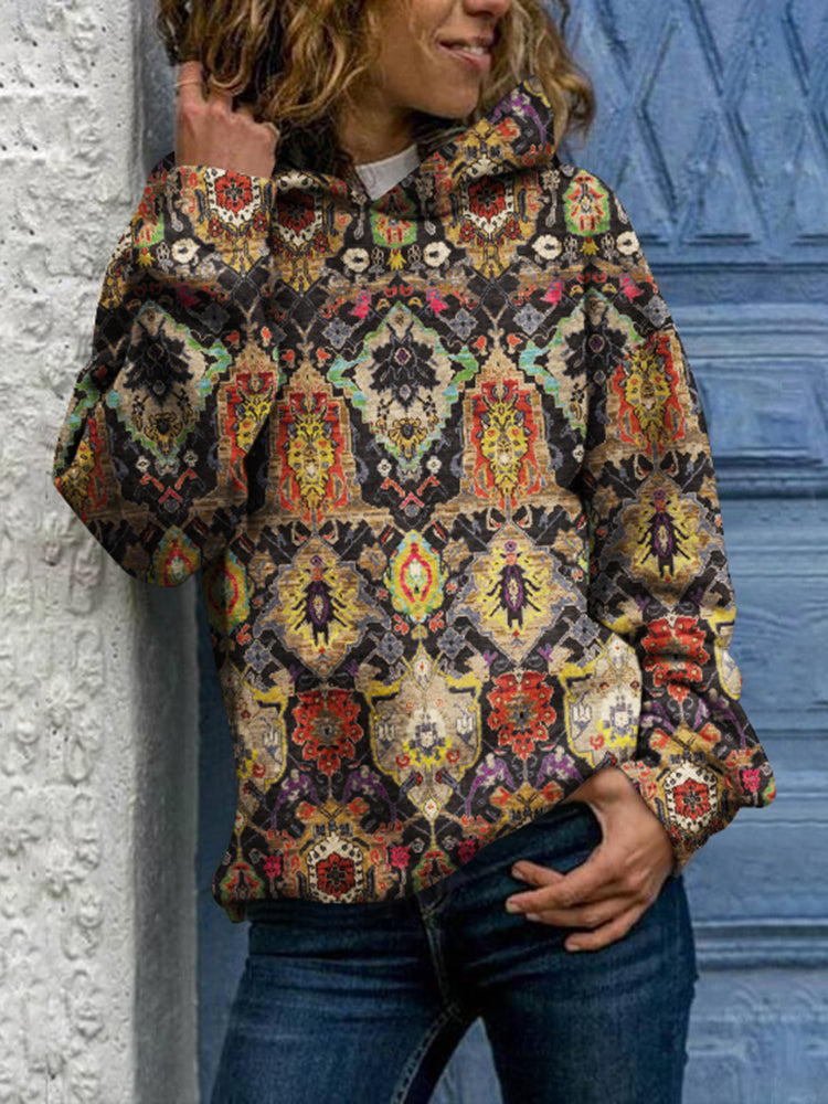 Western Print Casual Long Sleeve Hoodie