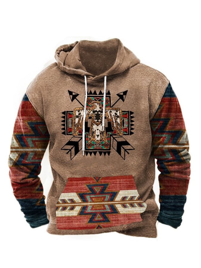 Men's Retro Western Print Casual Hoodie