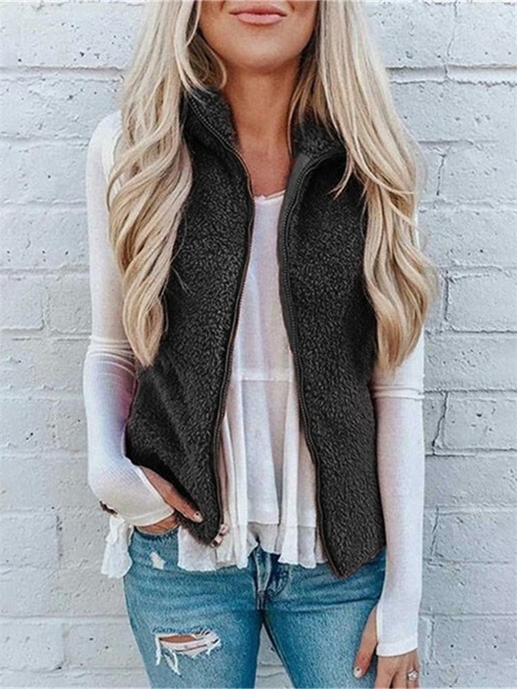 Casual Solid Cozy Fleece Vest