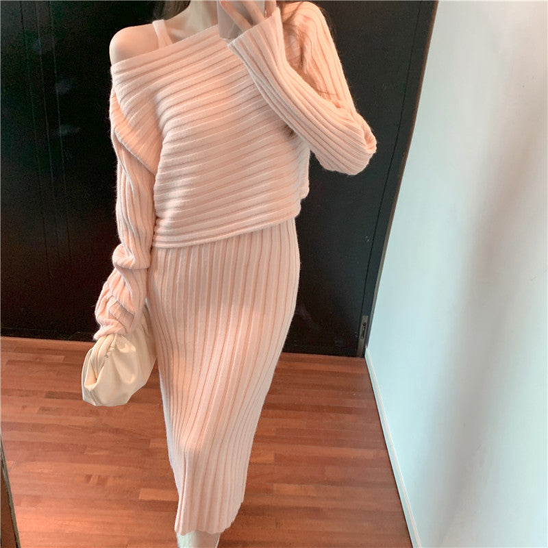 🔥Christmas Sale 🎁🎄-50% OFF-Temperament Pullover Knitted Sling Dress Set