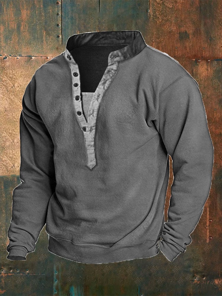 Sudadera casual vintage de color sólido para hombre 