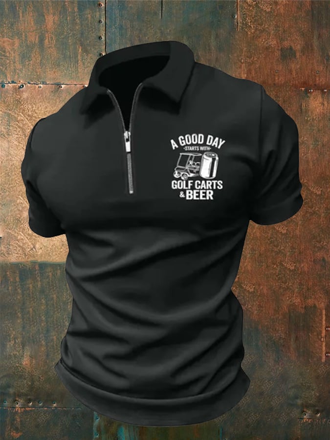 Polo informal con solapa y estampado "A Good Day" para hombre 