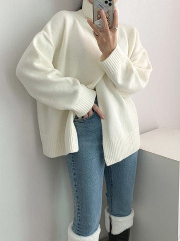 🔥Christmas Sale 🎁🎄-50% OFF-High Neck Loose Front And Back Split Pullover Sweater