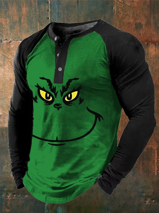 Camiseta informal de manga larga con motivo festivo para hombre 