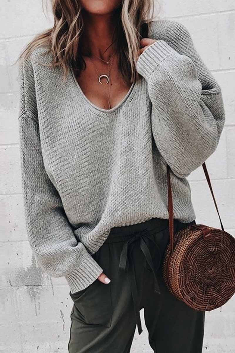 🔥Christmas Sale 🎁🎄-50% OFF-Loose V Neck Solid Sweater