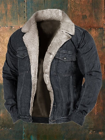 Chaqueta vaquera con cuello de piel estilo western vintage para hombre 